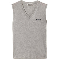 MIU MIU Logo Patch V Neck Tank Top