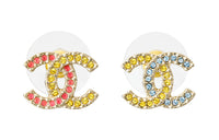 CHANEL Colorful Rhinestone Cc Earrings