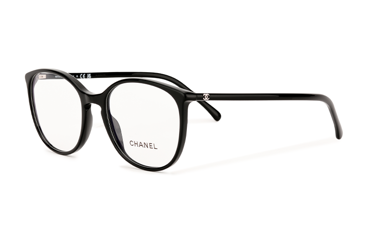 إطار نظارات CHANEL دائري للنساء باللون الأسود