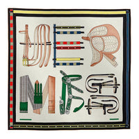 HERMES Cashmere Silk Shawls Women's White/Green/Red