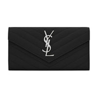 SAINT LAURENT Monogram Quilted Leather Envelope Bag Wallet Large Size Women's Black