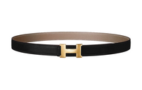 HERMES Double Sided H Shaped Decoration Smooth Buckle Leather Belts Women's Black Width 2.4CM