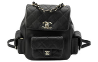 CHANEL Duma Grained Cow Leather Explosive Bag Shape Backpack Large Size Unisex Black