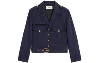 CELINE Cropped Saharienne Jacket In Diagonal Wool