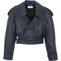 SAINT LAURENT Leather Jacket Women's Blue