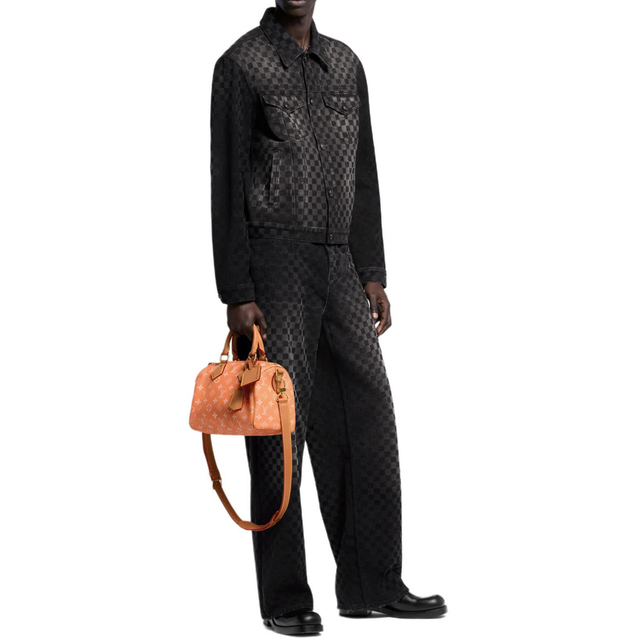 بنطلون جينز واسع الساق من LOUIS VUITTON من قماش Damier المنفوش