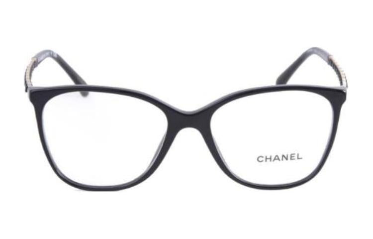إطار نظارات CHANEL بيضاوي الشكل من الأسيتات للنساء باللون الأسود