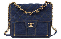 CHANEL Denim Backpack Regular Unisex Washed Denim Blue