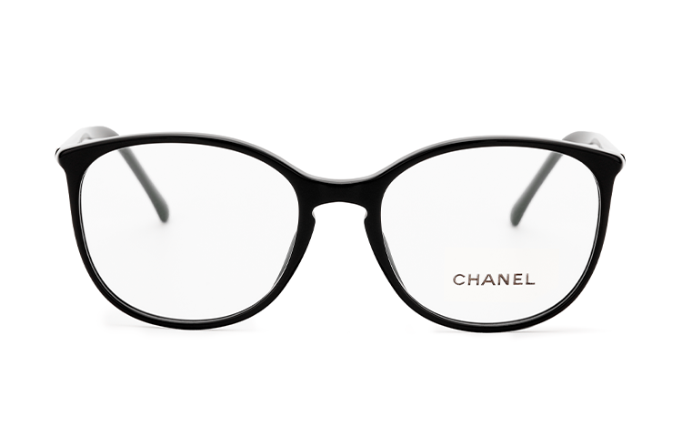 إطار نظارات CHANEL دائري للنساء باللون الأسود
