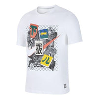 قميص كرة سلة رياضي بأكمام قصيرة من Nike Graffiti Logo باللون الأبيض CK1181-100