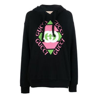 (WMNS) Gucci Logo Print Cotton Hoodie 'Black' 717427-XJEV6-1082