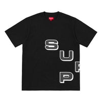 تيشيرت Supreme FW18 Stagger أسود بأكمام قصيرة وشعار أبجدي للجنسين SUP-FW18-223