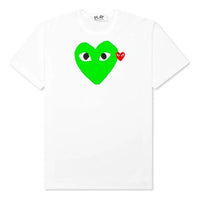 تيشيرت COMME des GARCONS PLAY بشعار أحمر وقلب "أبيض/أخضر" AZ-T106-051-3