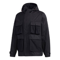 جاكيت رياضي adidas TH WB JKT متعدد الجيوب بغطاء رأس واقٍ من الرياح باللون الأسود GF4019