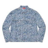 جاكيت جينز من قماش جاكار من Supreme Script بلون أزرق مخضر SUP-FW22-723