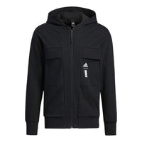 جاكيت adidas WJ PO JKT سادة اللون محبوك بغطاء رأس أسود HE5132
