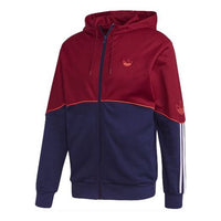 جاكيت رياضي رجالي بغطاء رأس وشعار adidas originals ملون، بنفسجي غامق وأحمر، FM3870