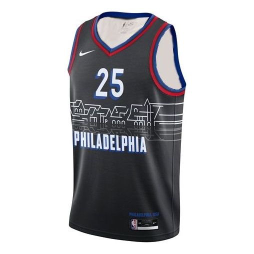 قميص كرة السلة الرياضي Nike NBA SW Fan Edition لموسم 20-21 Simmons 76 الفريق 2 رقم 25 أسود CN1771-015