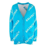 (WMNS) Balenciaga Logo Monogram Cardigan Relaxed Fit 'Blue' 625330T31784661