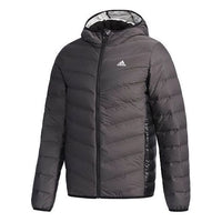 جاكيت adidas Side Splicing Solid Color بغطاء رأس وريش رمادي CV6813