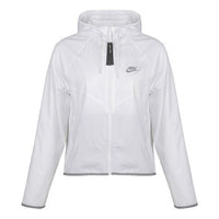 (WMNS) جاكيت Nike Sportswear Windrunner Sports Splice بسحاب وغطاء مقاوم للماء باللون الأبيض BV3940-100