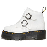 (WMNS) Dr.Martens Devon Flower Buckle Leather Platform Boots 'White Black' 27642100