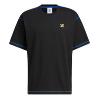 adidas originals 50th Annv Gfx T Small Logo Printing Stripe Loose Pullover Round Neck Short Sleeve Black T-Shirt HY4685