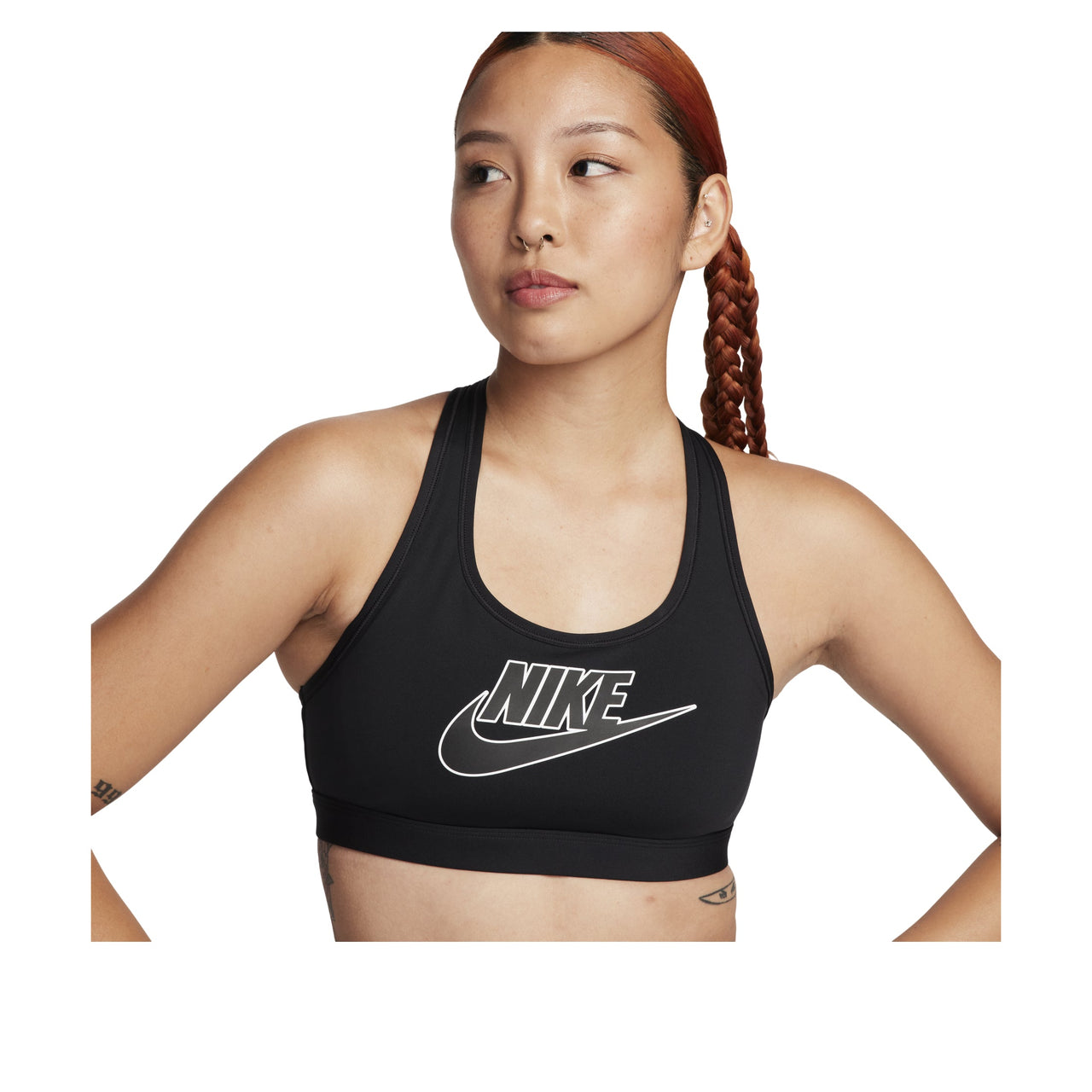 (WMNS) حمالة صدر رياضية متوسطة الدعم من Nike Swoosh "أسود وأبيض" FB4081-010