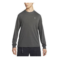 Men's Nike Dri-FIT ACG Solid Color Logo Embroidered Casual Round Neck Long Sleeves Black Smoke Gray T-Shirt DO9270-070