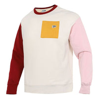 بلوفر رياضي محبوك بياقة دائرية من PUMA Pocket Small Label Colorblock باللون الأبيض الكريمي 533036-73