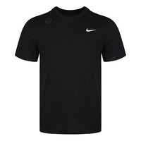 قميص تدريب Nike Dri-FIT Crew سادة برقبة مستديرة وأكمام قصيرة باللون الأسود AR6030-010