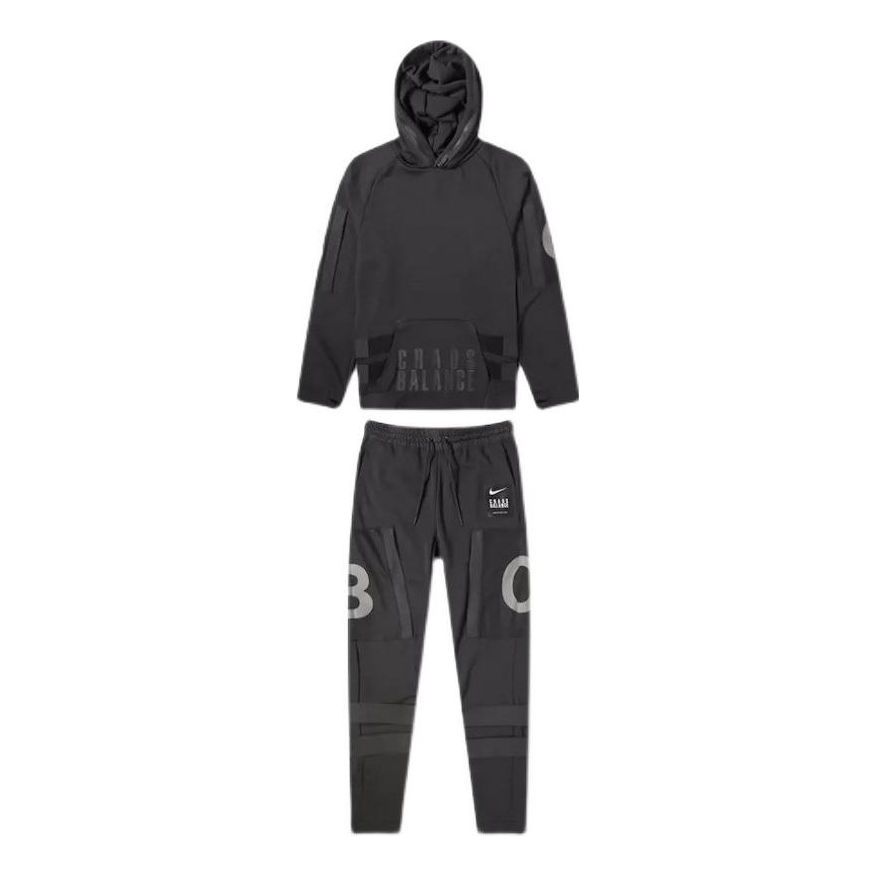 بدلة رياضية بغطاء رأس وبنطال بطبعة أبجدية بلون سادة للرجال من Nike x UNDERCOVER Crossover باللون الأسود الخريفي / الأسود BV7138-010