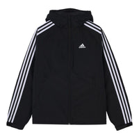adidas 3st Down Jkt Logo Printing Side Stripe Sports Stay Warm hooded down Jacket Black H23080