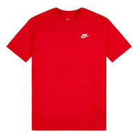 Nike Sportswear Club Embroidered Logo Sports Round Neck Short Sleeve Red AR4997-657