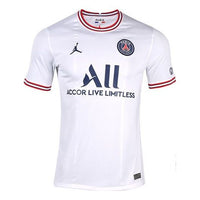 قميص Air Jordan Paris Saint-Germain Fan Edition للرجال لموسم 21-22، بأكمام قصيرة، مناسب لأربع مباريات خارج أرضهم، قميص أبيض DH7471-101