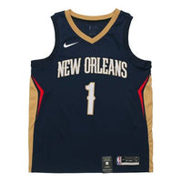 قميص كرة السلة الرياضي Nike NBA Zion Williamson SW Fan Edition لفريق New Orleans Pelicans 1 Navy Blue غامق 864493-427