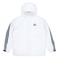 جاكيت adidas 3st Puffy Dwn J كاجوال رياضي دافئ بغطاء رأس وريش أبيض H20755
