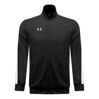 جاكيت رياضي رجالي من Under Armour، محبوك، مطبوع عليه شعار الشركة، بألوان متباينة، أسود، 21500440-001