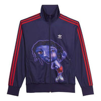 Men's adidas originals x Kerwin Frost Crossover Cartoon Printing Stripe Stand Collar logo Sports Jacket Blue H66305
