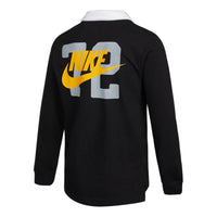قميص بولو رجالي من Nike Sportswear Rugby Sports Print Knit بأكمام طويلة باللون الأسود الخريفي DD6180-010