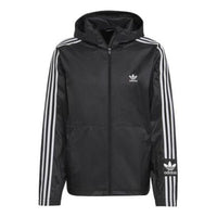 جاكيت رياضي رجالي adidas originals Lock Up Wb Stripe مطرز بغطاء رأس باللون الأسود HC2006