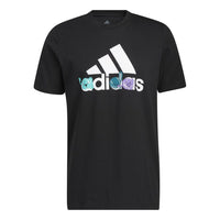 Men's adidas Logo Cartoon Pattern Printing Round Neck Short Sleeve Black T-Shirt HE4837