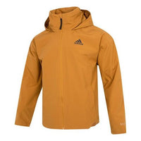 Men's adidas Traveer Rr J Athleisure Casual Sports Woven Logo Stripe Hooded Jacket Yellow HG6013