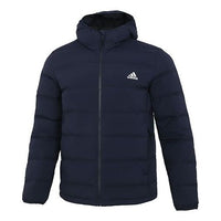جاكيت adidas Helionic SHJ Outdoor Sports بغطاء رأس وريش أزرق داكن FT2519
