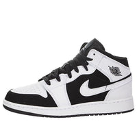 (GS) حذاء Air Jordan 1 Retro Mid 'White Black' 554725-113