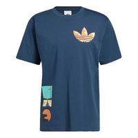 adidas originals Surreal Summer Tie Dye Printing Logo Round Neck Short Sleeve Navy Blue GN3902