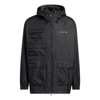 Men's adidas originals SS22 Solid Color Stand Collar Hooded Drawstring Sports Jacket Autumn Black HS2025
