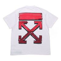 أوف وايت SS21 Back Red Arrow Cotton Short Sleeve Loose Fit White OMAA038R21JER0020125