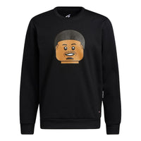بلوفر رجالي من adidas x Dame Crew Lego Blocks Crossover مطبوع عليه نمط كرتوني برقبة دائرية باللون الأسود H56409