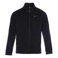 جاكيت رجالي من Nike بلون سادة مع سحاب وشعار DM5941-010 وياقة واقفة وأكمام طويلة باللون الأسود